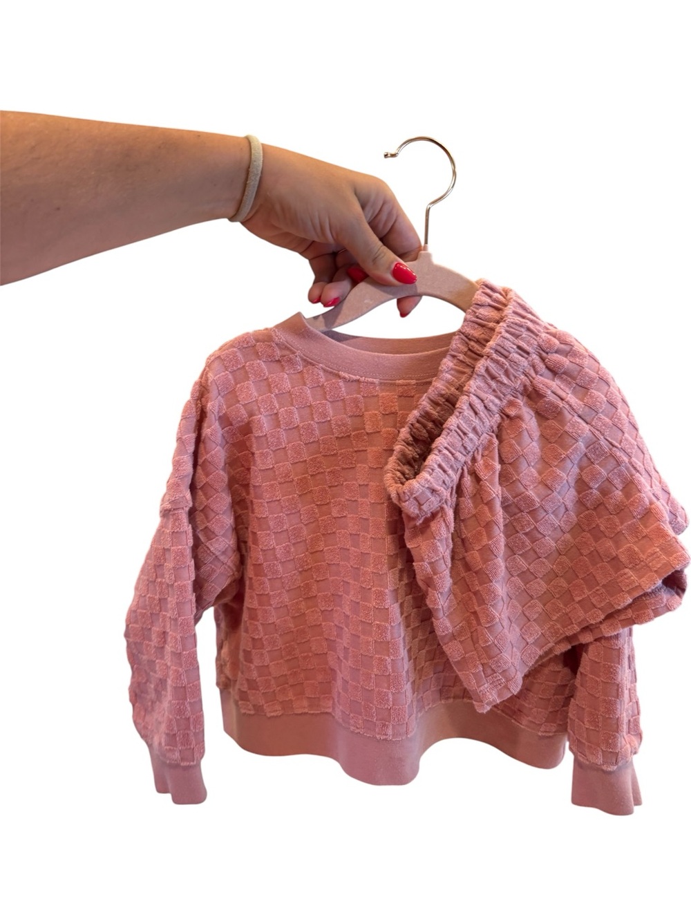 Rylee & Cru Textured Pink Knit Sweatshirt & Shorts Set